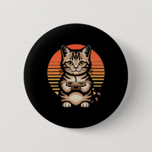 Bóton Redondo 5.08cm Gato Gamer Pôr do Sol Retro Kit de Gamepad Gatinho
