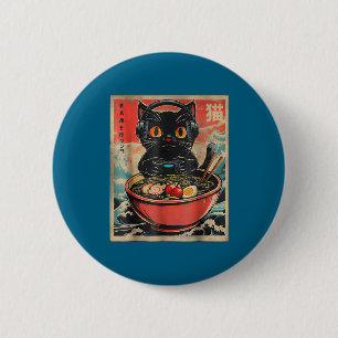 Bóton Redondo 5.08cm Gato Gamer Vintage Ramen Divertido Retro Gato Japo