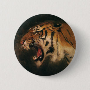 Bóton Redondo 5.08cm Gato grande que ruje, animal selvagem de tigre de