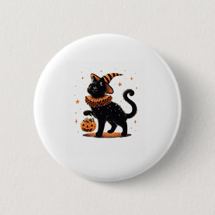 Bóton Redondo 5.08cm Gato Halloween Engraçado Estação Spooky Gato Bruxa