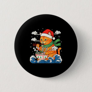 Bóton Redondo 5.08cm Gato japonês engraçado de Natal comendo ramen 