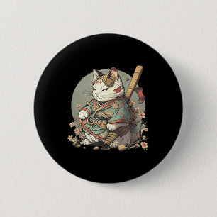 Bóton Redondo 5.08cm Gato Kawaii Estilo Samurai Anime Kitten Japonês