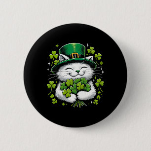 Bóton Redondo 5.08cm Gato Leprechaun Trevo Dia de São Patrício Mulheres