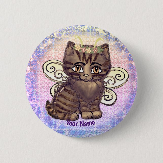 Bóton Redondo 5.08cm Gato marrom tabby Fada alfinete (Frente)