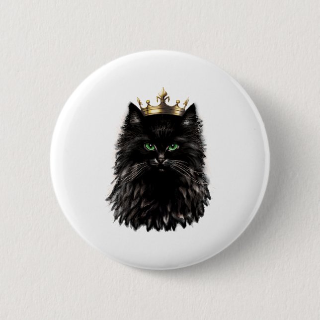 Bóton Redondo 5.08cm Gato Negro com Arte Digital Coroa (Frente)