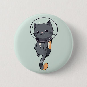 Bóton Redondo 5.08cm Gato Negro do Astronauta Kawaii Gato Gato