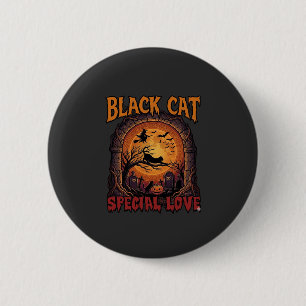 Bóton Redondo 5.08cm Gato Preto Amor Especial Halloween Lua Bruxa Abóbo