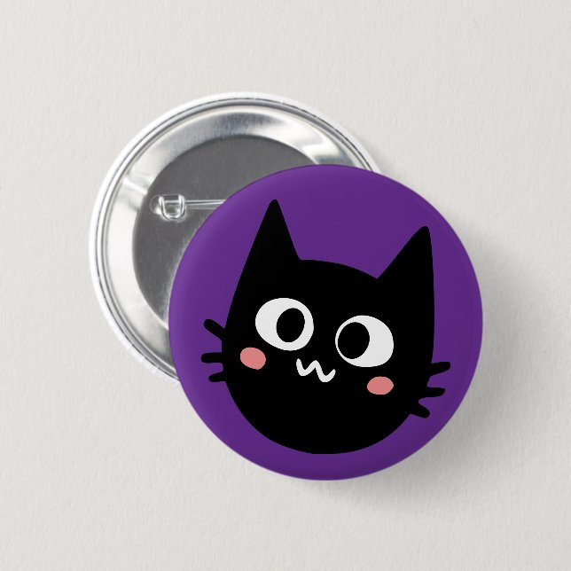 Bóton Redondo 5.08cm Gato Preto Engraçado Roxo (Frente & Verso)