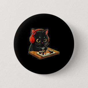 Bóton Redondo 5.08cm Gato Preto Fofo Kawaii Sushi Divertido Japonês Ret