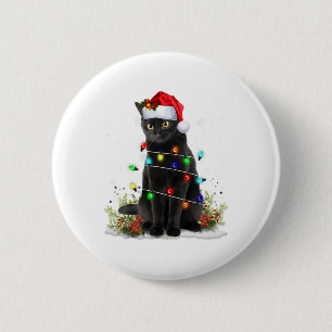 Bóton Redondo 5.08cm Gato Preto Natal Chapéu de Papai Noel Gatos Divert