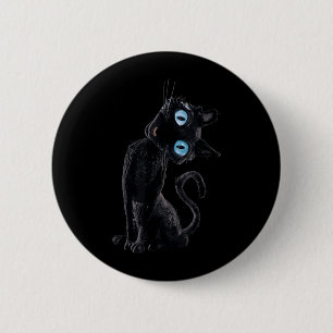 Bóton Redondo 5.08cm Gato Preto Preguiçoso Fofo Meme Botão Olhos Amante