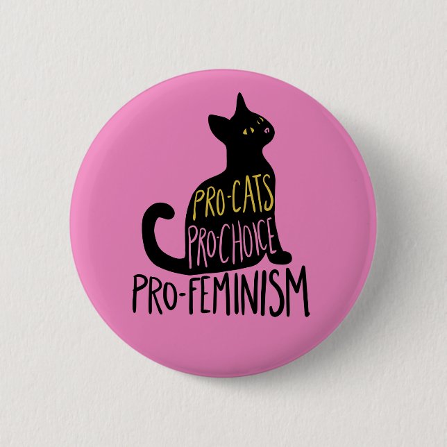 Bóton Redondo 5.08cm Gato preto pró-gata pro-feminismo de preferência (Frente)