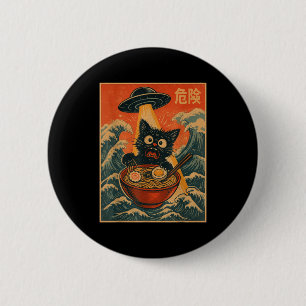 Bóton Redondo 5.08cm Gato Preto Ramen Alien Ufo Divertido Japonês Kawai