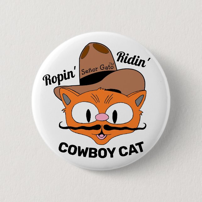 Bóton Redondo 5.08cm Gato Ropin' Ridin' Cartoon Cowboy Cat (Frente)