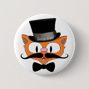Bóton Redondo 5.08cm Gato Senhor™ Bigode Chapéu Alto e Laço Gato