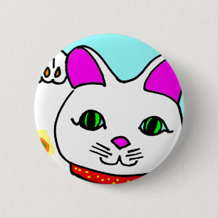 Bóton Redondo 5.08cm Gato Sortudo Maneki Neko Kitty
