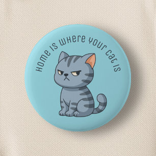 Bóton Redondo 5.08cm Gato Tabby Cinza Mal-Humorado Texto Personalizado