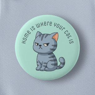 Bóton Redondo 5.08cm Gato Tabby Cinza Mal-Humorado Texto Personalizado
