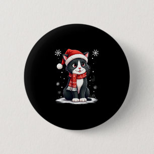 Bóton Redondo 5.08cm Gato Tuxedo de Natal Cachecol Santa Feio Xmas Mulh