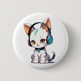 Bóton Redondo 5.08cm Gatos bonitos com Fones de ouvido