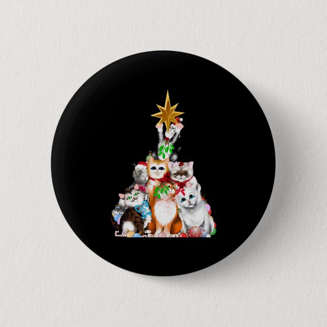 Bóton Redondo 5.08cm gatos de árvore de natal (Frente)
