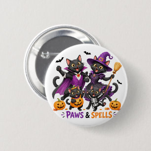 Bóton Redondo 5.08cm Gatos fofos de Halloween Patas e Feitiços