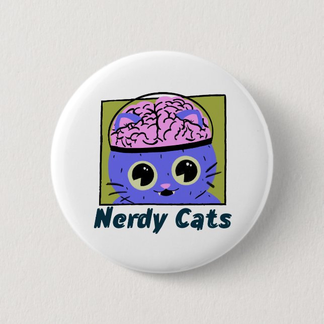 Bóton Redondo 5.08cm Gatos Nerds, Design Cerebral (Frente)
