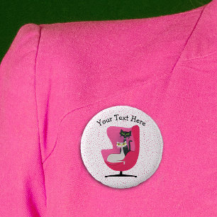 Bóton Redondo 5.08cm Gatos Pontos Bonito do Pink do Meio século dos Olh