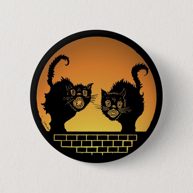 Bóton Redondo 5.08cm Gatos Pretos Assustados do Halloween (Frente)