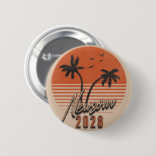 Bóton Redondo 5.08cm Gavin Newsom 2028 Para Presidente Palm Tree Sunset