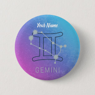 Bóton Redondo 5.08cm Gemini Zodiac - Sinal de Estrela Watercolor Horosc