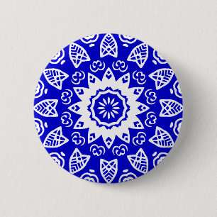 Bóton Redondo 5.08cm Geometria orgânica 011 - Branco sobre Azul Real
