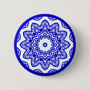 Bóton Redondo 5.08cm Geometria orgânica 012 - Azul Real em Branco