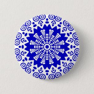 Bóton Redondo 5.08cm Geometria orgânica 014 - Azul Real em Branco