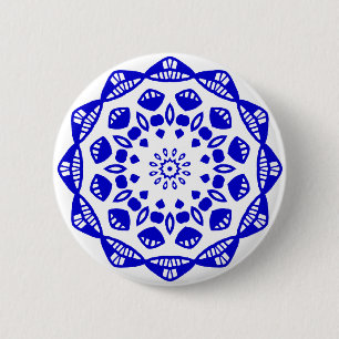 Bóton Redondo 5.08cm Geometria orgânica 015 - Azul Real em Branco