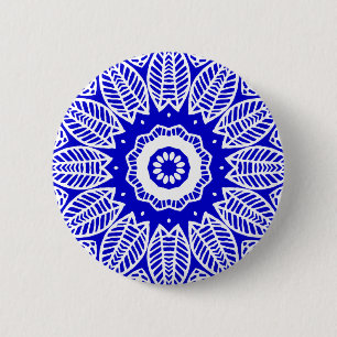 Bóton Redondo 5.08cm Geometria orgânica 017 - Branco sobre Azul Real