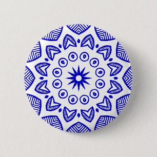 Bóton Redondo 5.08cm Geometria orgânica 020 - Azul Real em Branco
