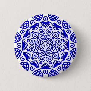Bóton Redondo 5.08cm Geometria orgânica 021 - Azul Real em Branco