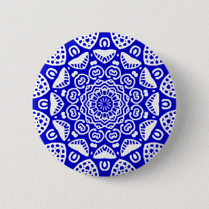 Bóton Redondo 5.08cm Geometria orgânica 021 - Branco sobre Azul Real