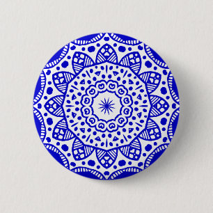 Bóton Redondo 5.08cm Geometria orgânica 022 - Azul Real em Branco