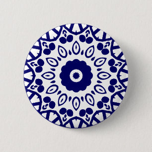 Bóton Redondo 5.08cm Geometria orgânica 03 - Marinho profundo de branc