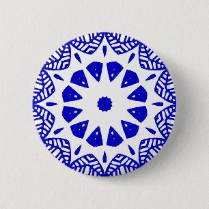 Bóton Redondo 5.08cm Geometria orgânica 09 - Azul Real em Branco