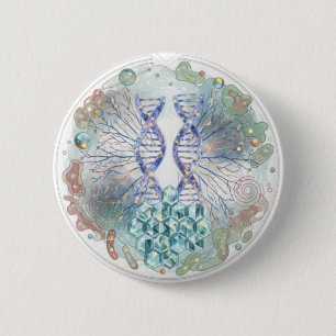 Bóton Redondo 5.08cm Geometria Sagrada DNA Hélice Cristal Arte Ciência