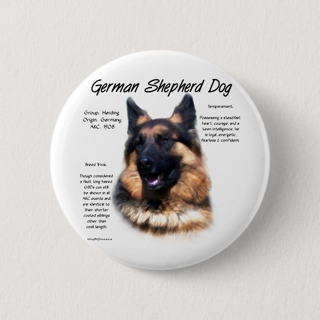 Bóton Redondo 5.08cm German shepherd (cabelos longos) História Design (Frente)