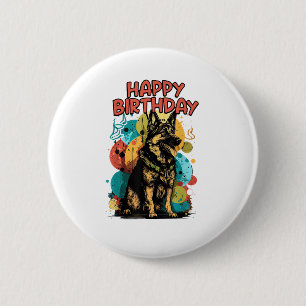 Bóton Redondo 5.08cm German shepherd Cachorro Feliz Festa de Aniversári
