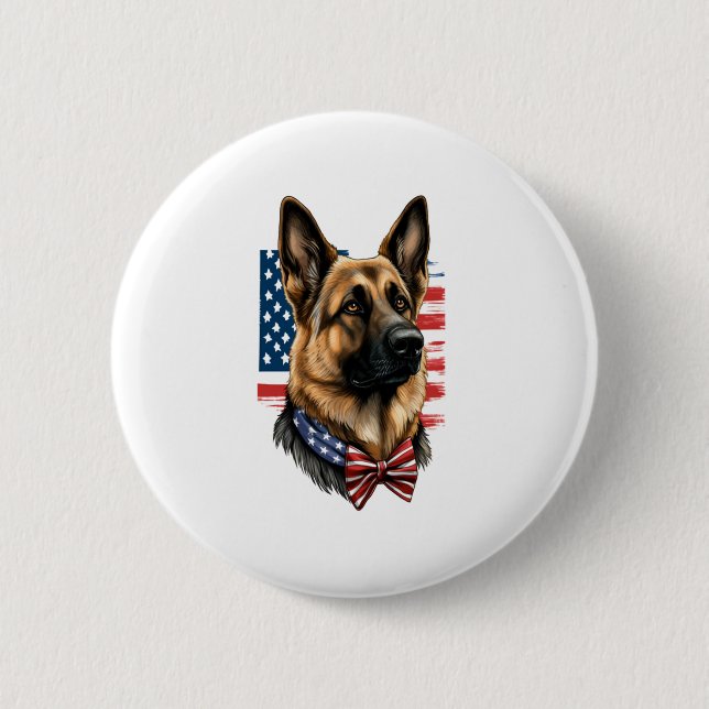 Bóton Redondo 5.08cm German shepherd com bandeira americana (Frente)