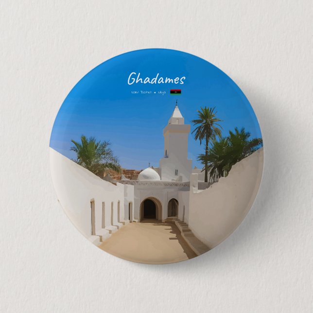 Bóton Redondo 5.08cm Ghadames, Líbia - Mesquita Branca (Frente)