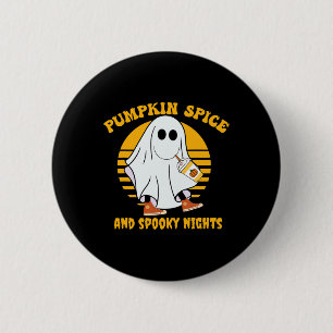 Bóton Redondo 5.08cm Ghost Pumpkin Spice Latey Fall Vibe Halloween Spoo