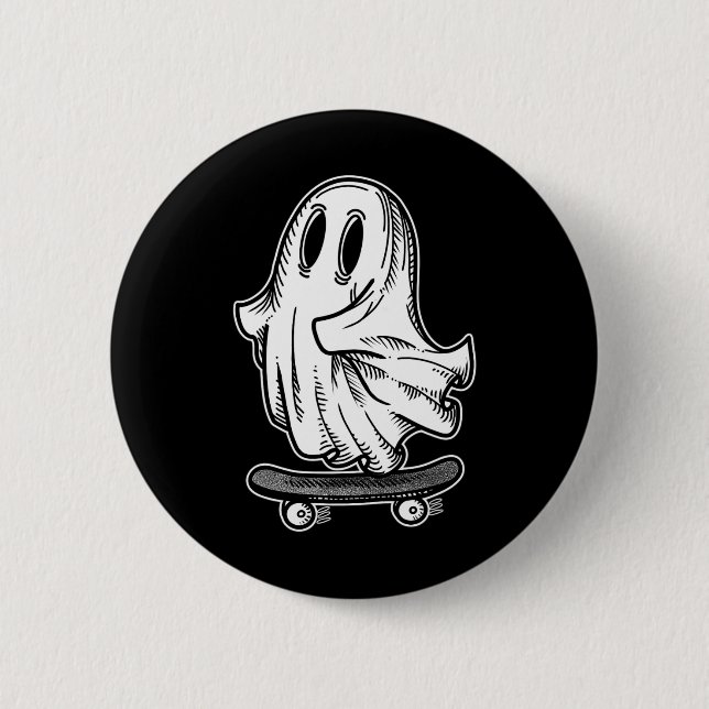 Bóton Redondo 5.08cm Ghost Skateboarder Blackwork (Frente)