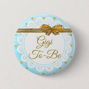 Bóton Redondo 5.08cm Gigi Para Ser Chá de fraldas Azul E Dourado Botã